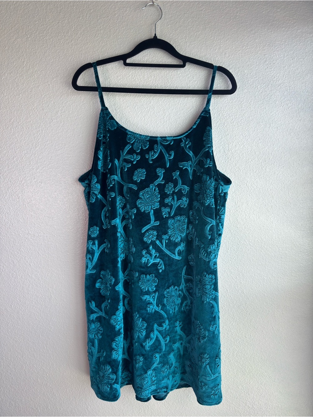 Teal Floral Burnout Velvet Slip Dress Size L